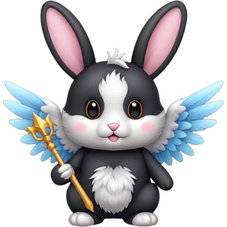Black bunny with wings and with wand  emoji