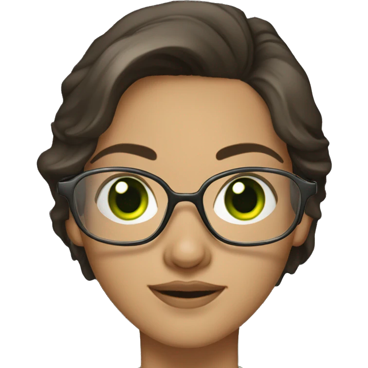 Brunette with green eyes in clear octagonal glasses emoji