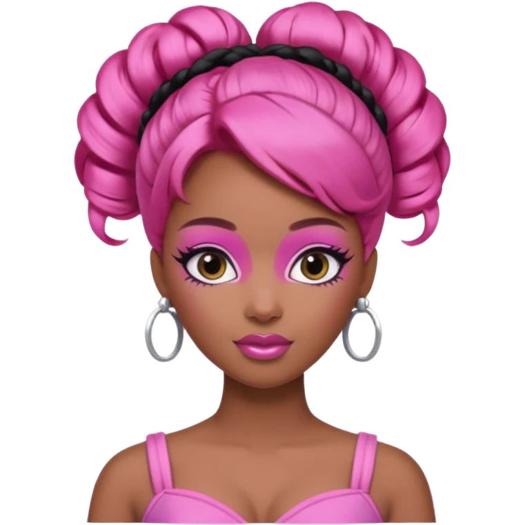 black barbie. updo hair, pink hair, perfect makeup and super pretty emoji
