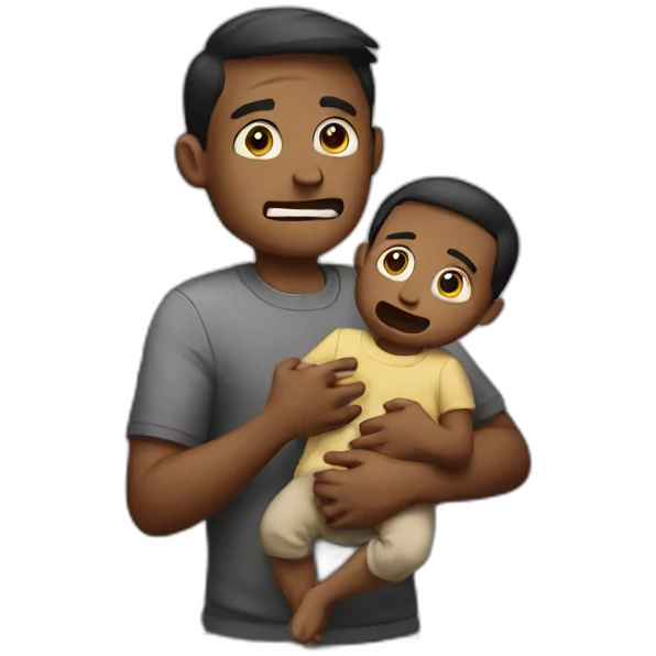 Guy holding scared child emoji