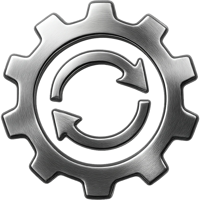 gear with arrows symbolizing automation, colors #3B2C85, #83fff8, #2C2828 emoji
