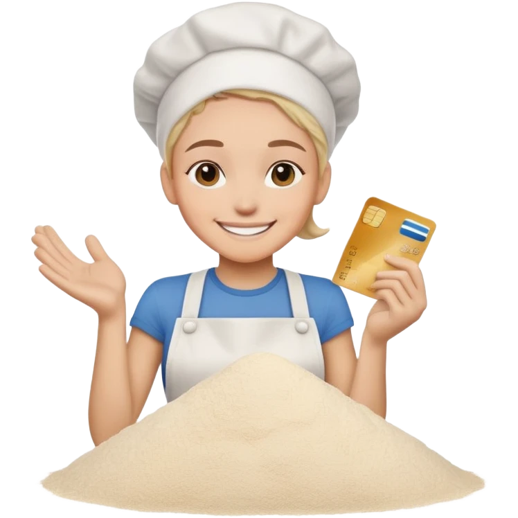 Smiling face with credit card and a pile of flour emoji