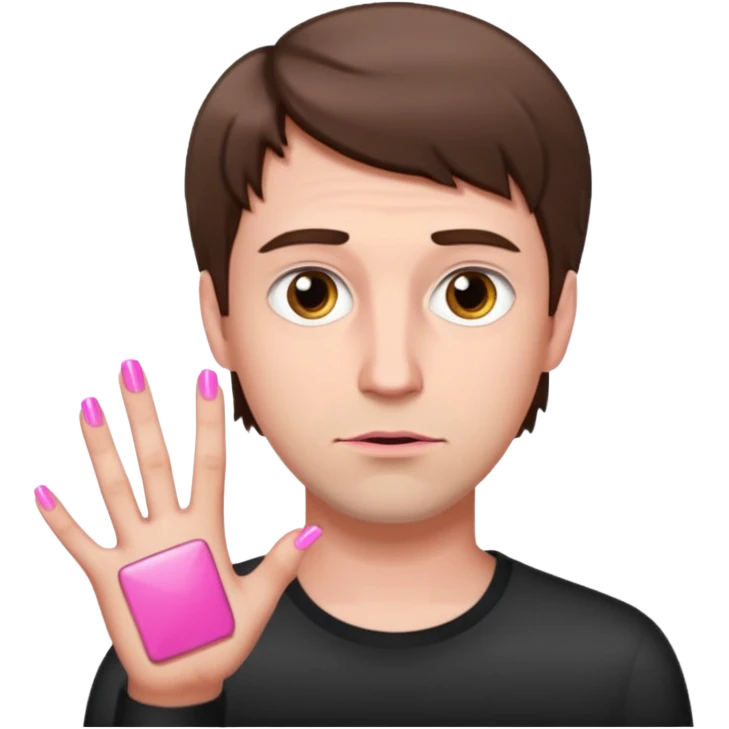 White man with short brown hair, long face, and pink nails looking sassy emoji