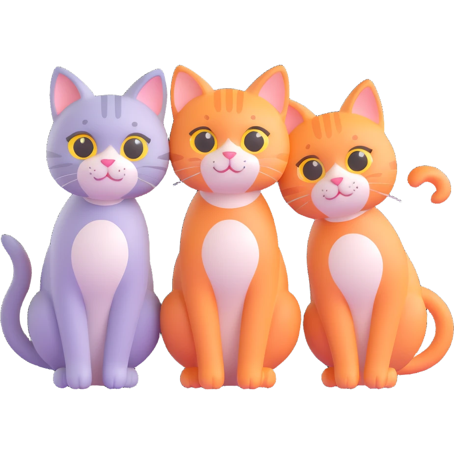 three cats together, each with a unique pose emoji