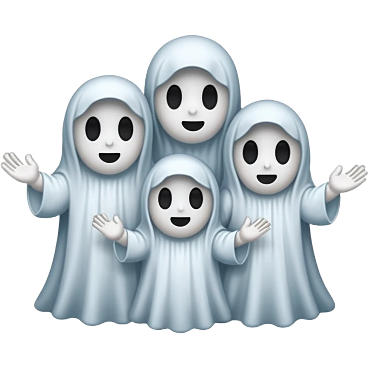 
Mini ghost family holding hands 
 cartoon -style/cute and transparent for a sticker 
 emoji