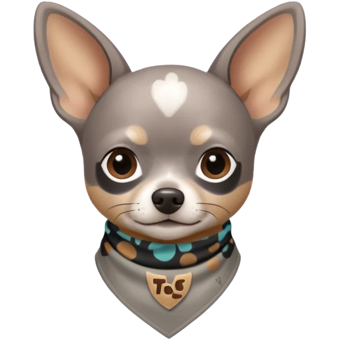 Make a Gray Chihuahua wearing a earthy tone bandana around the neck with the logo TCO on the bandana emoji
