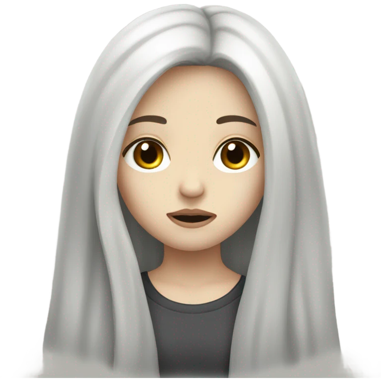 Pale girl with long black hair sad emoji