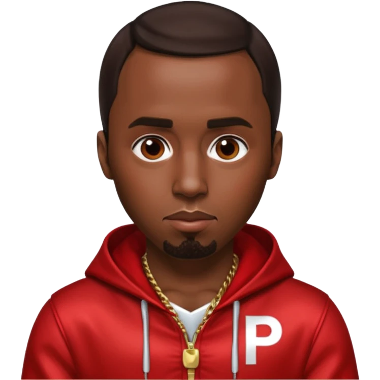 P Diddy with dark brown hair, metallic red outfit emoji