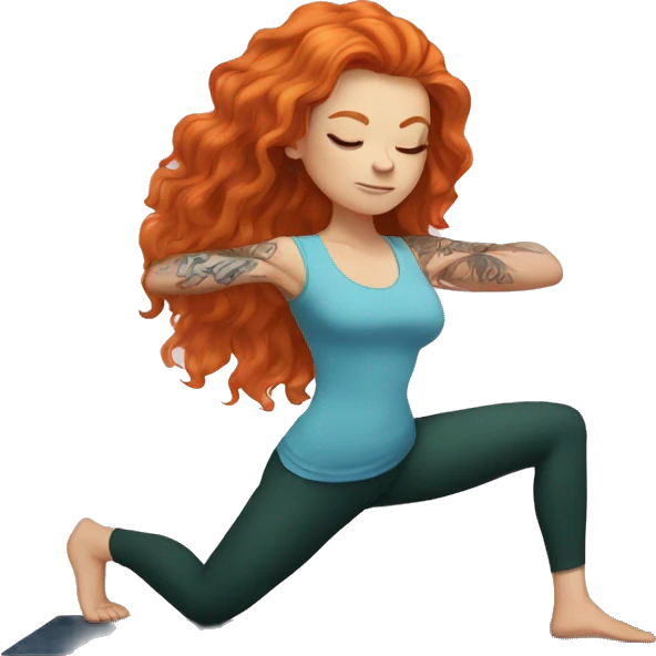 White Girl ginger hair and tattoos doing yoga emoji