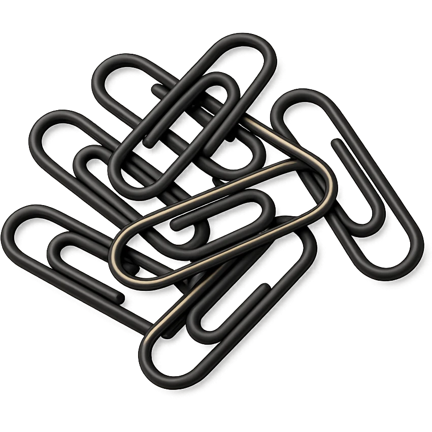 a pile of scattered paper clips in 3D black style emoji