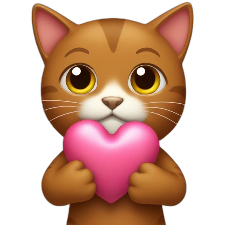 brown cat hugs toy heart emoji