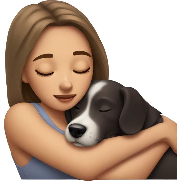 A fair skin girl sleeping with dog emoji