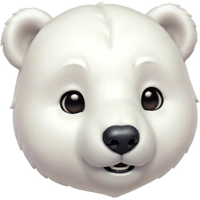 Cinematic Cute Polar Bear Portrait Emoji, Head tilted playfully and inquisitively, with a glossy, plush coat accented by a gentle, blushing muzzle and round, sparkling eyes, Simplified yet irresistibly adorable features, highly detailed, glowing with a warm, friendly polar glow, high shine, affectionate and lively, stylized with a touch of endearing charm, soft glowing outline, capturing the essence of a mischievous yet loving polar cub that feels like it could tumble out of the screen into your arms! emoji