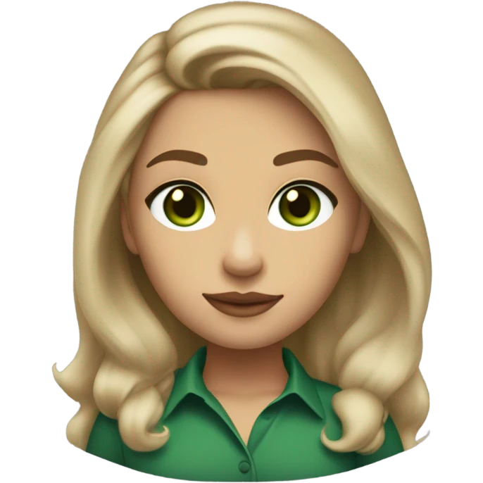 light tan skin, high cheekbone, solo dark blonde girl with green eyes,long sleeve shirt medium cup, long blow out hair, baddie, middle part, sultry emoji
