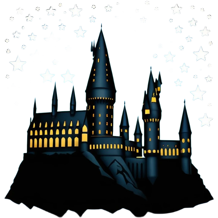 Harry Potter Hogwarts castle silhouette with stars, outlined icon emoji