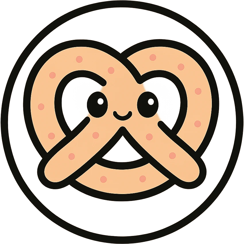 little alchemy style icon
subject: pretzel
border: medium-black
shape: round, circular
background: white
style: full color fill with medium black outlining emoji