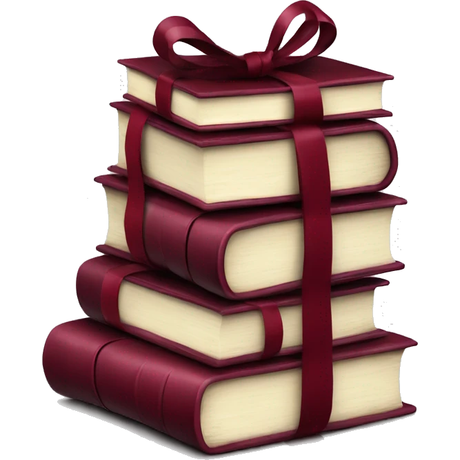 burgundy books stacked up and tied together by a burgundy bow emoji