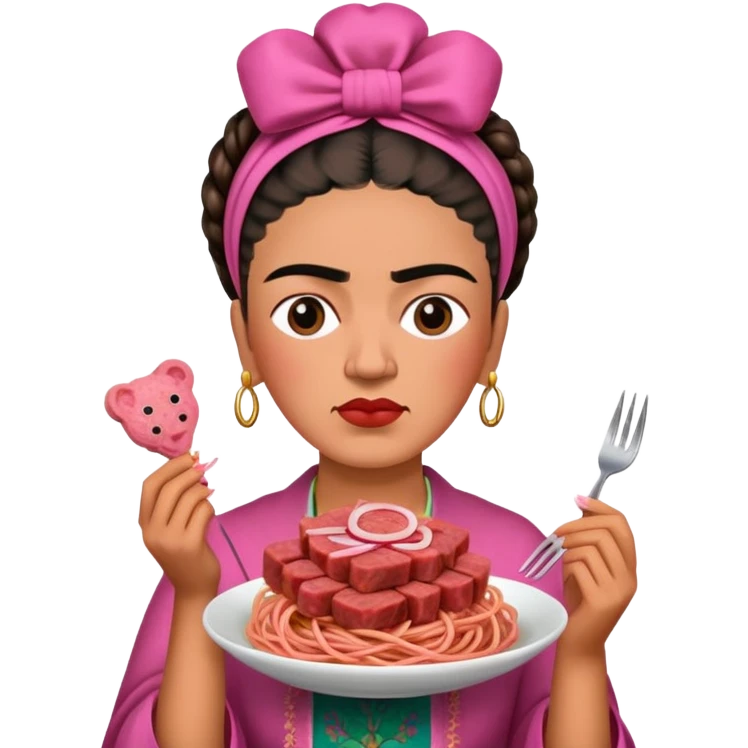 frida khalo holding pink spam meat spaghetti portrait  emoji