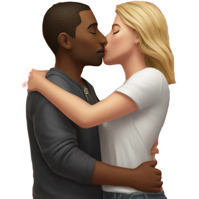 Hyper Realistic Couple kissing surrounded by red hearts and flowers  emoji