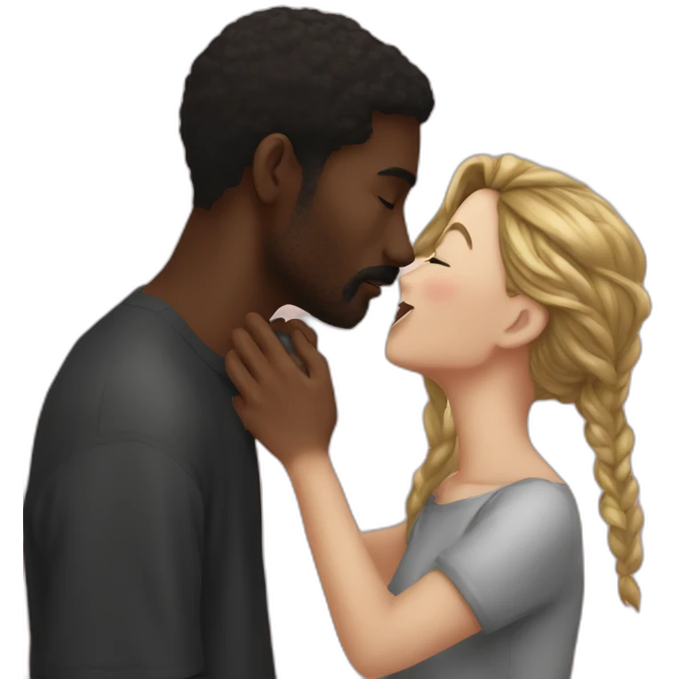 Redheard girl kissing blackheard man emoji