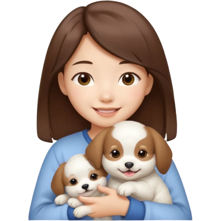 a asian japanese girl with brown hair and no bangs. she is holding a cute white puppy emoji
