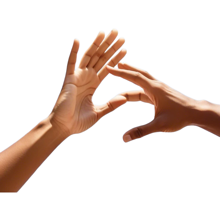 Two open hands coming together in mid-air, palms touching with a slight tilt towards each other. point of contact, there's a small burst of energy (💥✨) or motion lines, emphasizing the impact of the high five. The hands are slightly angled to create a dynamic, celebratory feel excitement, success emoji