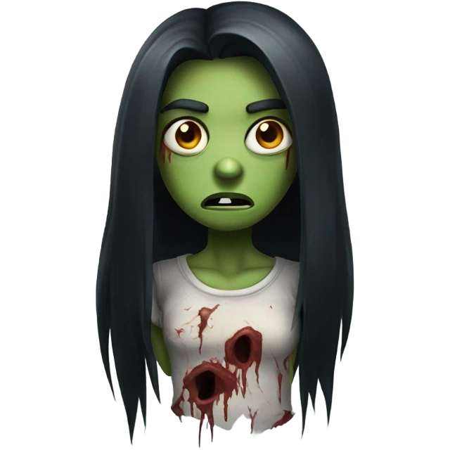 girl zombie with black long hair with teeth and serious face  emoji
