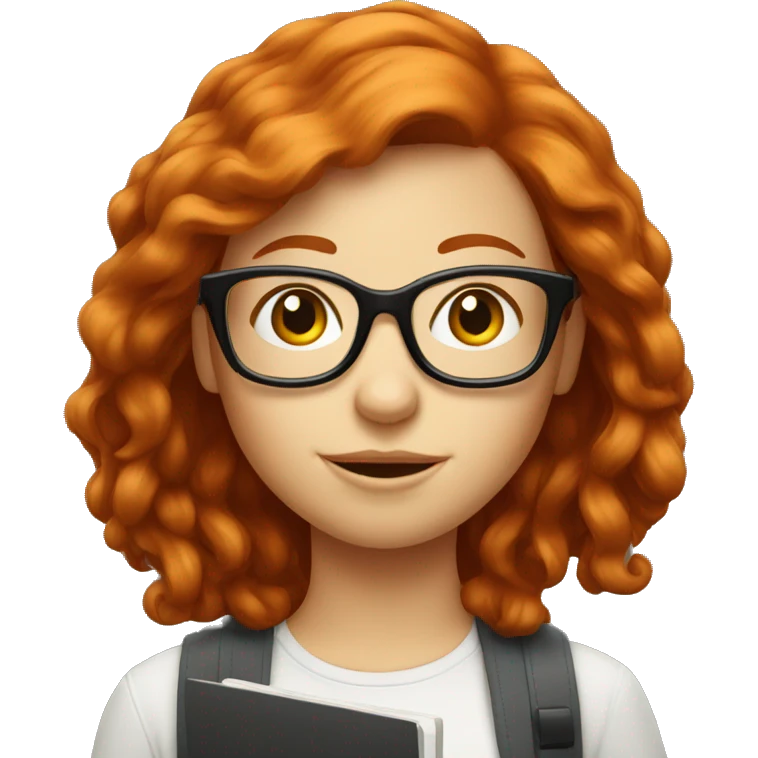 Redhead girl Nerd with glasses and computer emoji