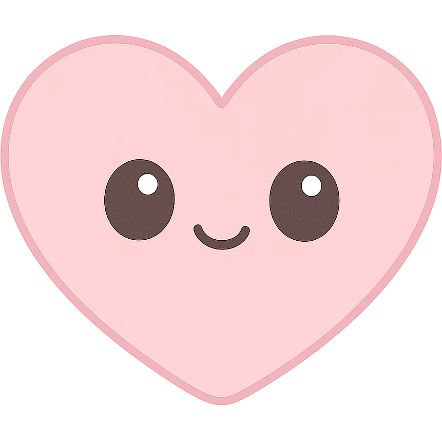 kawaii style icon of a pink heart with a cute face, soft pinks emoji