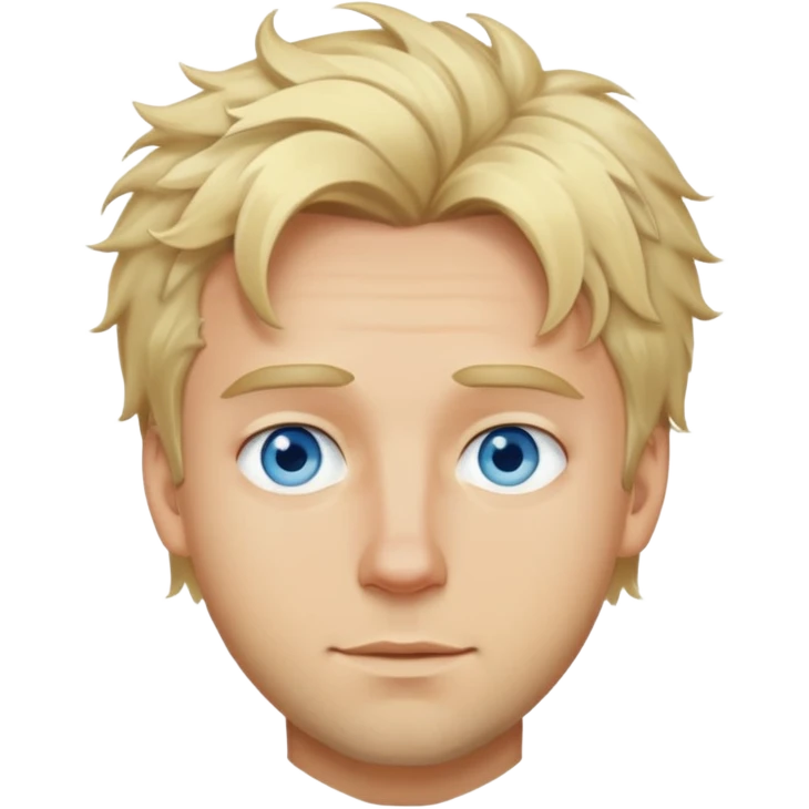 Gay man, tall, blonde, handsome, messy hair, blue eyes emoji