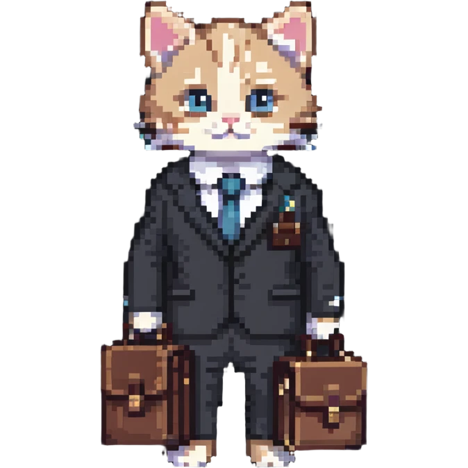 kitten in a suit holding a briefcase emoji