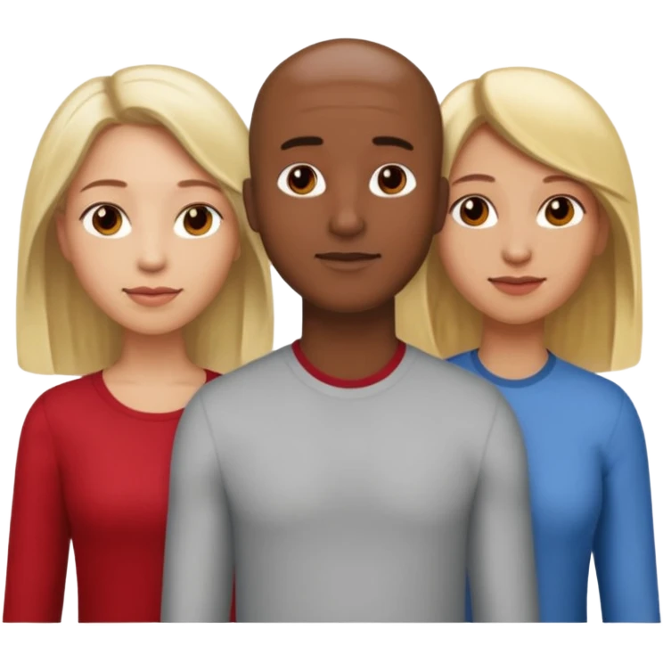 one male medium dark skin tone no hair and one woman light skin tone blonde highlights shoulder length hair and one woman light skin tone deep red long hair three people total emoji