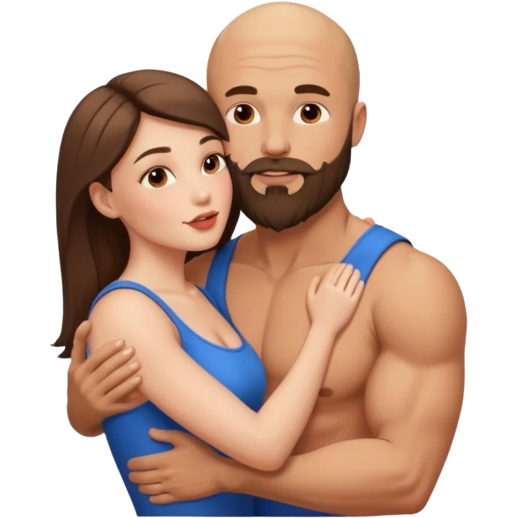 Hyper Realistic beautiful woman in the arms of a handsome muscular bald man with a beard kissing  emoji