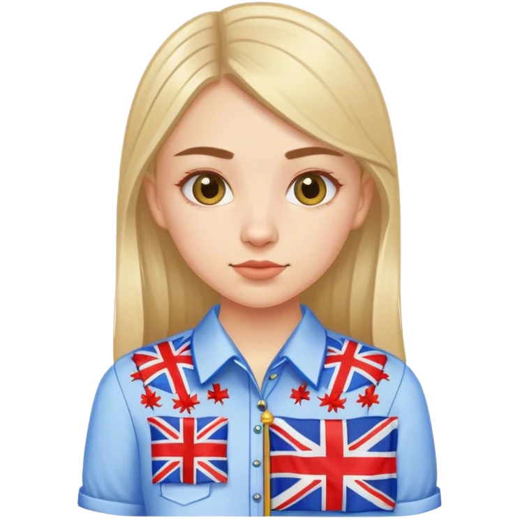 A Ukrainian girl in an embroidered shirt holds a British flag emoji