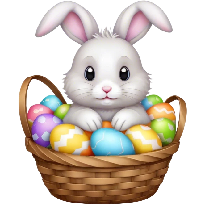 a rabbit with a basket of easter eggs
 emoji
