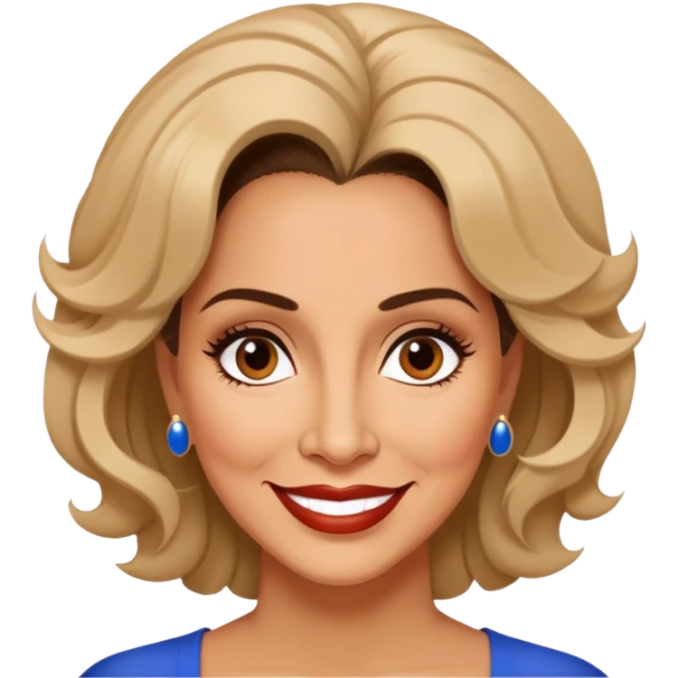 Famous Puerto Rican actress Marian Pabón with her distinctive hairstyle, warm smile, expressive eyes, middle-aged woman emoji
