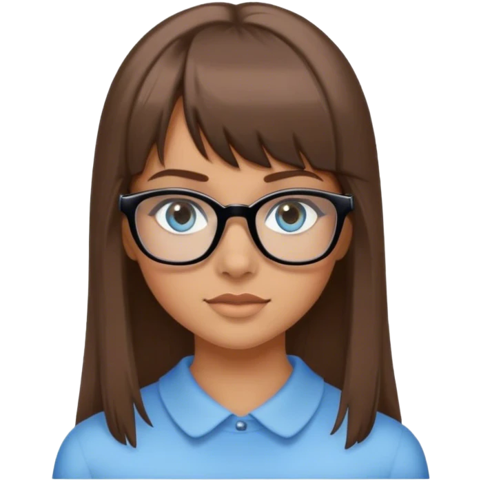 Fille brune frange lunettes noir peau claire bronzé yeux bleu gris emoji