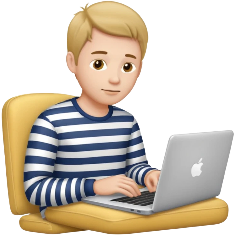 man in striped pajamas typing on a laptop emoji