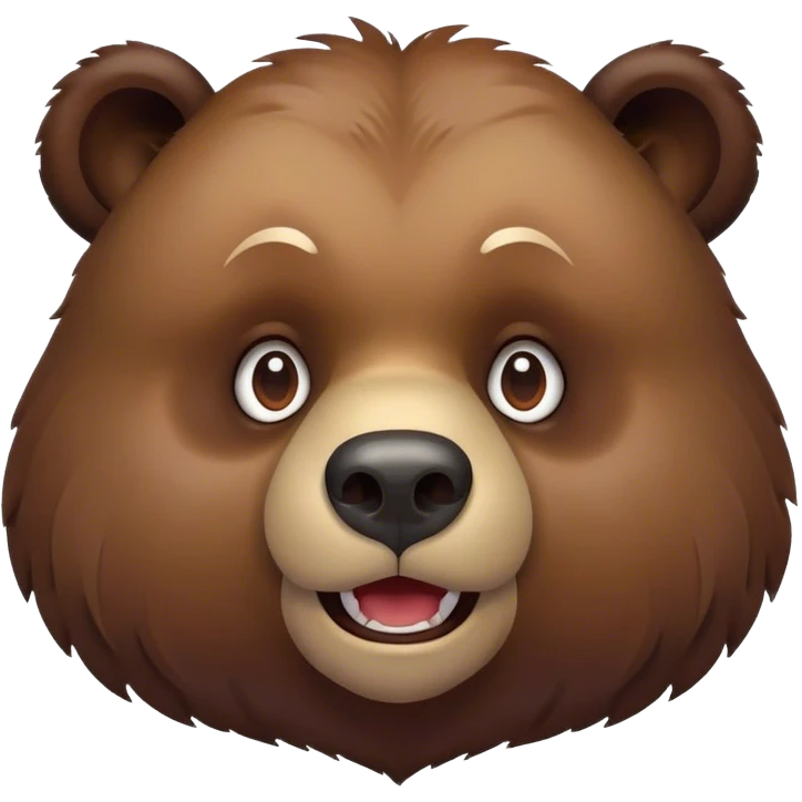 Cinematic Comical Grizzly Bear Portrait Emoji, Head tilted dramatically with an exaggeratedly amused expression, featuring a striking, rugged deep brown fur with bold fur texture, wide, expressive eyes filled with playful disbelief, Simplified yet hilariously expressive features, highly detailed, glowing with a slightly sassy glow, high shine, dramatic yet playful, stylized with an air of cheeky wilderness mischief, bright and endearing, soft glowing outline, capturing the essence of a spirited and over-the-top grizzly, so meme-worthy it feels like it could roar its way into internet fame instantly! emoji