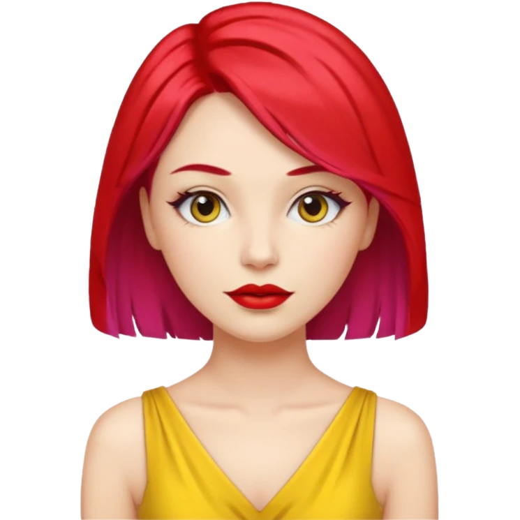 woman red lips, deifferent hair, yellow dress. emoji