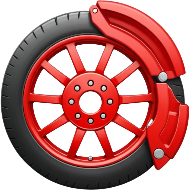 Minimal emoji icon of a car wheel with red brake caliper emoji