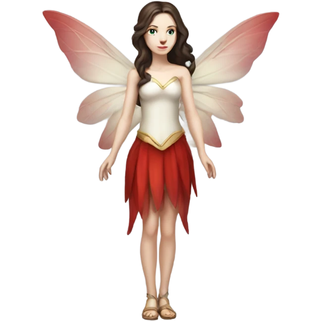 Pale skin, brunette fairy woman with red wings full body emoji