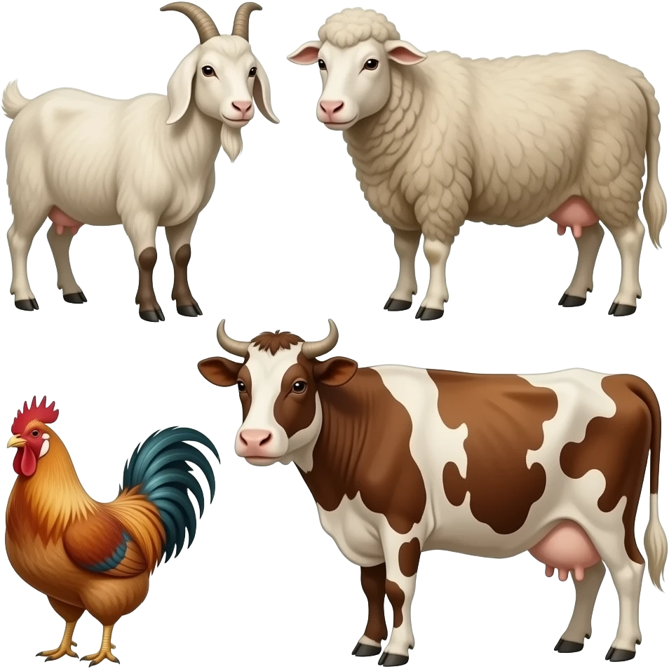 Sick and dying goats and sheep’s, chickens, cows in a field emoji