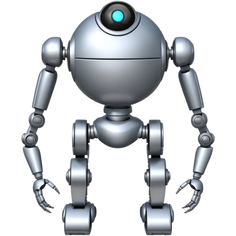 completely symmetrical 4 legged robot. center sphere with leg extending from each corner emoji