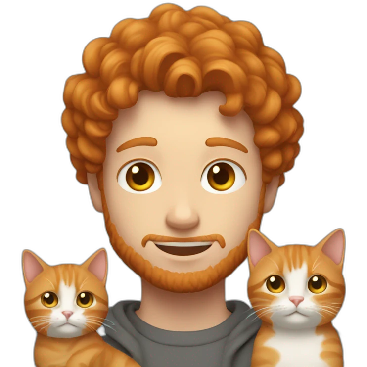 ginger with curly hair young looking guy holding a gray cat emoji