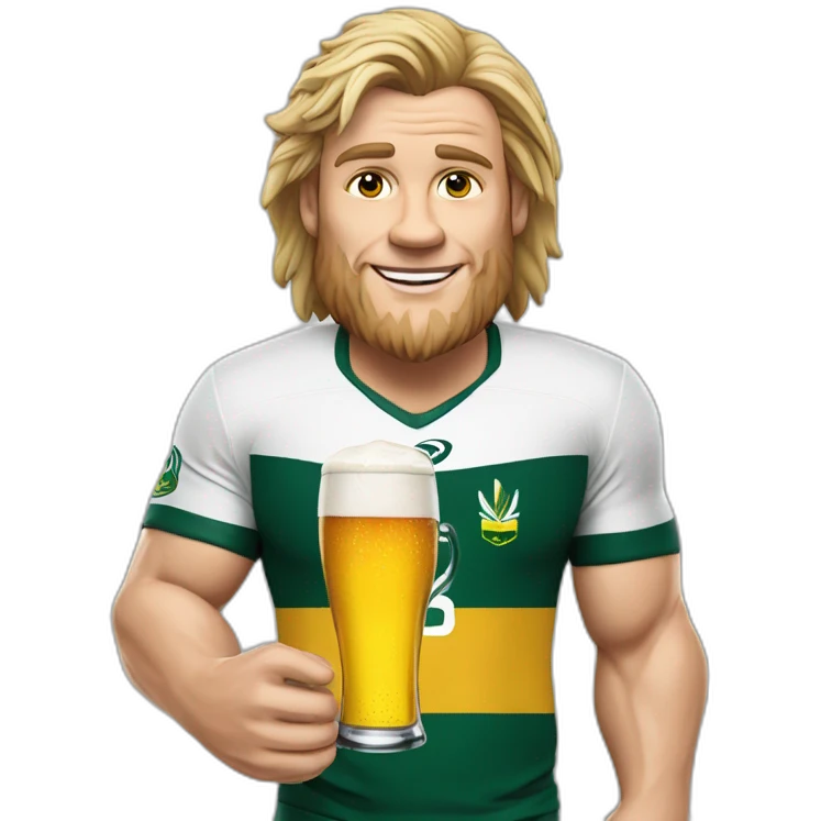 Faf de klerk with beer in hand springbok shirt emoji