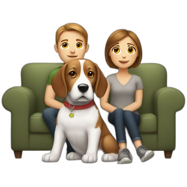 Brown hair White boy and girl and beagle Sit on couch emoji