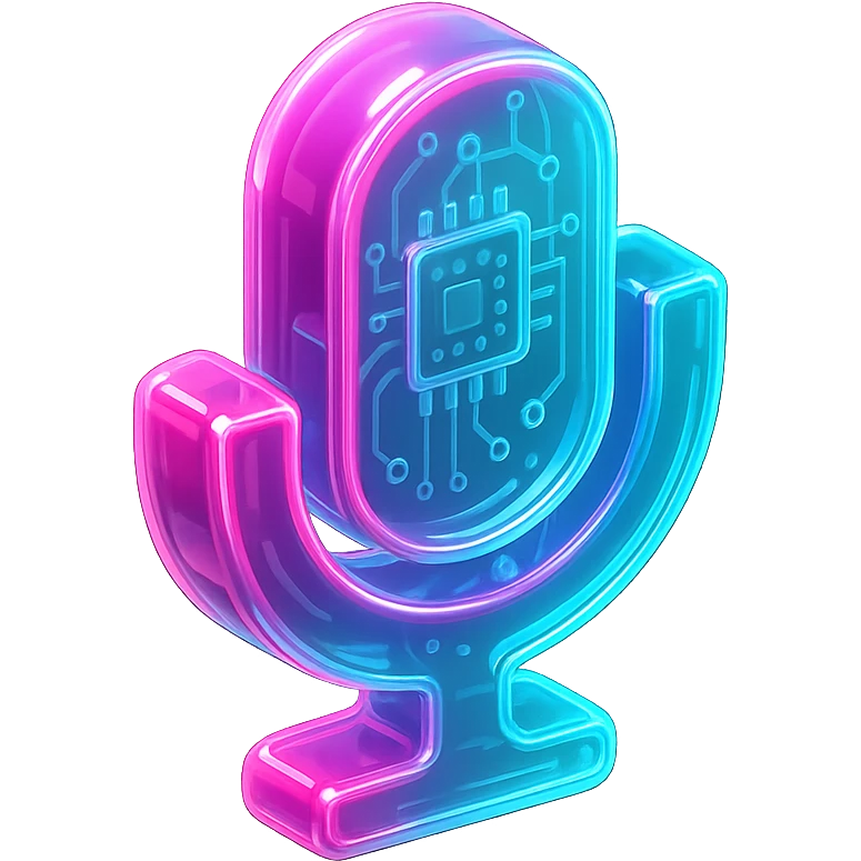 glossy, soft-edged Discord-style icon of a microphone, vibrant pink and aqua with smooth gradients, neon highlights, slight glow, transparent background, modern and techy, optimized for Discord UI emoji