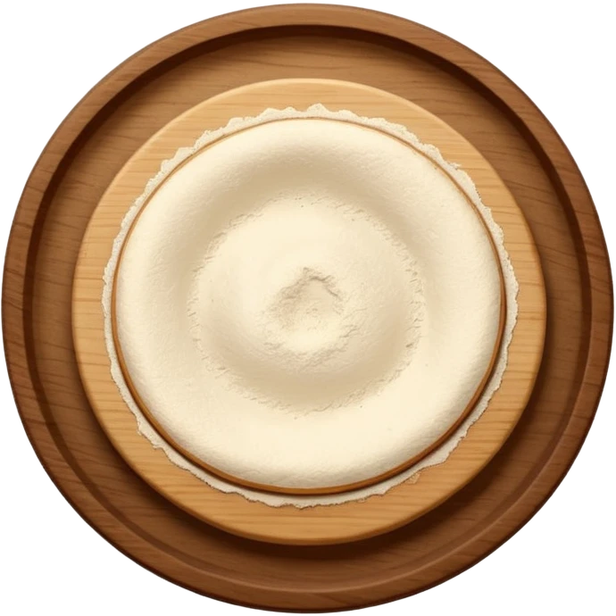 bits of flour on circular wooden plate slightly curved edges emoji