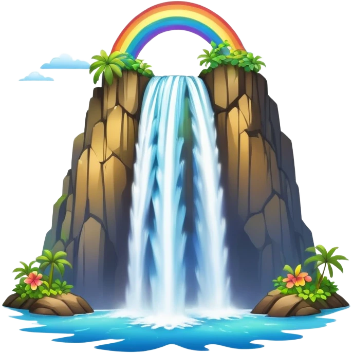 Hawaiian waterfall with rainbow emoji